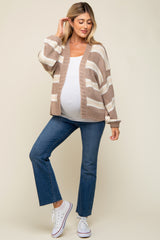 Taupe Striped Open Knit Maternity Cardigan