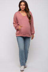 Mauve Front Pocket Maternity Hoodie