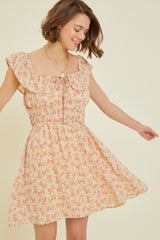 Beige Convertible Floral Off-Shoulder Mini Dress