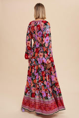 Black Floral Long Sleeve Tiered Maxi Dress