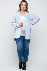 Light Blue Button Up Fringe Hem Maternity Plus Top