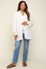 Ivory Collared Button Front Raw Hem Maternity Top