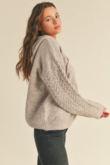 Taupe Mixed Knit Hooded Sweater