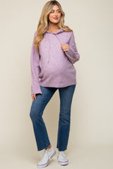 Lavender Mixed Knit Maternity Hooded Sweater