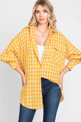 Yellow Mixed Plaid Fringe Maternity Button Down Top