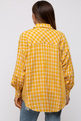 Yellow Mixed Plaid Fringe Maternity Button Down Top