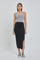 Black Ribbed Fitted Side Slit Midi Skirt