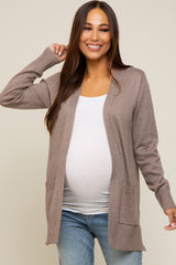 Taupe Basic Open Front Maternity Cardigan