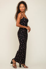 Black Floral Ribbed Maxi Dress