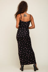 Black Floral Ribbed Maxi Dress