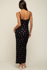 Black Floral Ribbed Maternity Maxi Dress