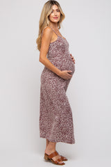 Burgundy Floral Sleeveless Maternity Maxi Dress