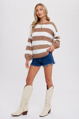 Mocha Fuzzy Soft Striped Sweater