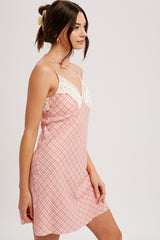 Pink Lacey Woven Plaid Mini Dress