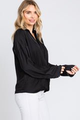 Black Draped Wrap Collared Top