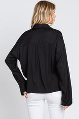 Black Draped Wrap Collared Top