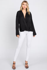 Black Draped Wrap Collared Top