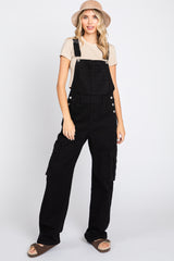 Black Cargo Pocket Denim Overalls