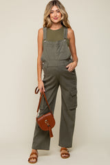 Olive Cargo Pocket Maternity Denim Overalls