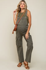 Olive Cargo Pocket Maternity Denim Overalls