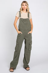 Olive Cargo Pocket Denim Overalls