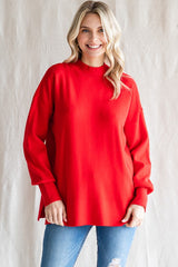 Red Knit Mock Neck Maternity Long Sleeve Top