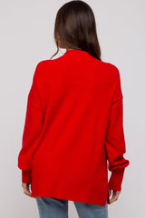 Red Knit Mock Neck Maternity Long Sleeve Top