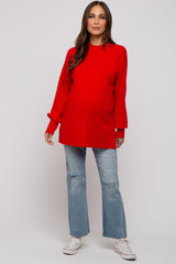 Red Knit Mock Neck Maternity Long Sleeve Top