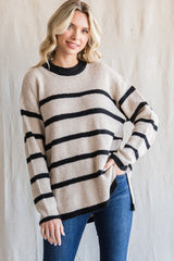 Beige Striped Knit Lightweight Maternity Sweater