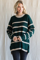 Hunter Green Striped Knit Lightweight Maternity Sweater