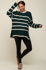 Hunter Green Striped Knit Lightweight Maternity Sweater