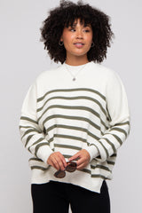 Olive Striped Drop Shoulder Maternity Sweater