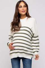 Olive Striped Drop Shoulder Maternity Sweater