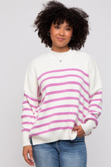 Pink Striped Drop Shoulder Maternity Sweater