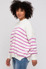 Pink Striped Drop Shoulder Sweater