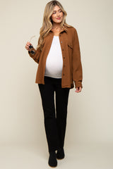 Camel Textured Button Front Collared Maternity Top