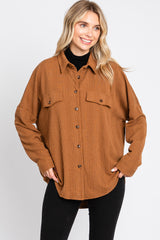 Camel Textured Button Front Collared Top