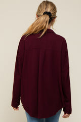 Plum Textured Button Front Collared Maternity Top