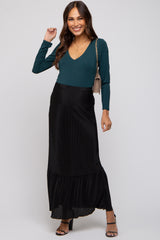 Black Plisse Maternity Maxi Skirt