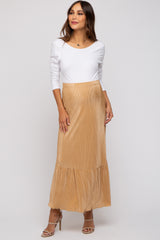 Taupe Plisse Maternity Maxi Skirt