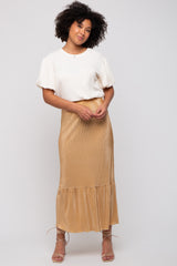 Taupe Plisse Maternity Maxi Skirt