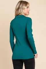 Teal Ribbed Collared Long Sleeve Top