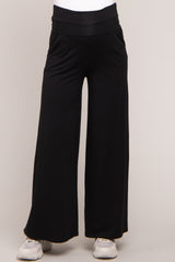 Black Foldover Band Wide Leg Maternity Lounge Pants