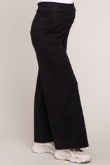 Black Foldover Band Wide Leg Maternity Lounge Pants