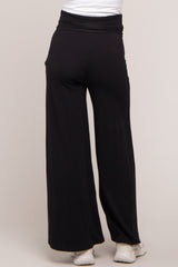 Black Foldover Band Wide Leg Maternity Lounge Pants