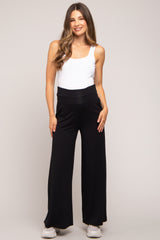 Black Foldover Band Wide Leg Maternity Lounge Pants