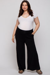 Black Foldover Band Wide Leg Maternity Plus Lounge Pants