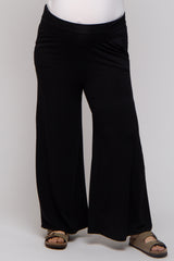 Black Foldover Band Wide Leg Maternity Plus Lounge Pants