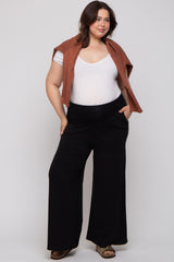 Black Foldover Band Wide Leg Maternity Plus Lounge Pants