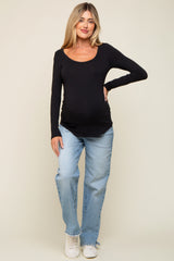 Black Basic Long Sleeve Maternity Top